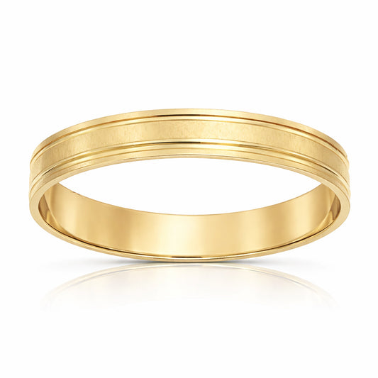 Alianza de boda oro 18k mate 2 líneas brillo 3,50mm