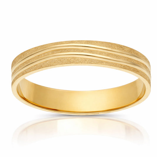 Alianza de boda oro 18k 2 líneas talladas brillo-mate 4mm