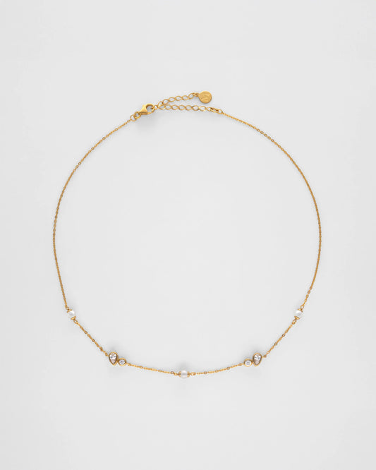 Collar MAJORICA corto NOVA plata bañado en oro perla blanca y circonitas para mujer