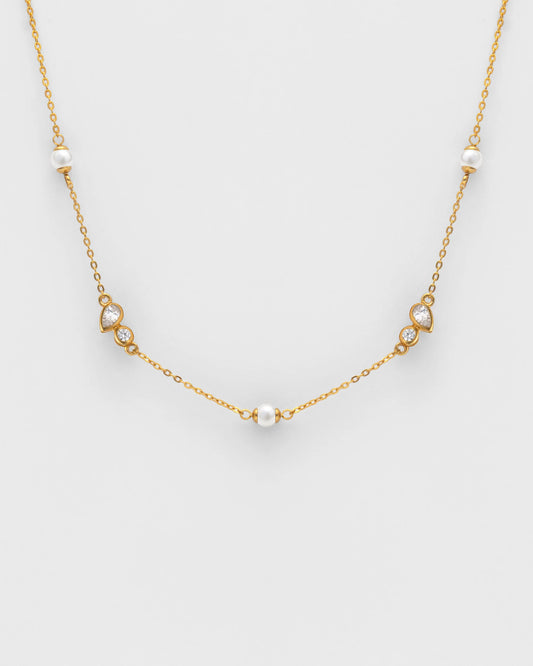 Collar MAJORICA corto NOVA plata bañado en oro perla blanca y circonitas para mujer