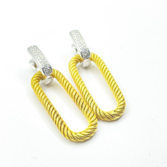 Pendientes elegantes de plata bicolor con circonitas de fiesta para mujer