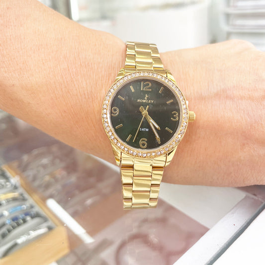 Reloj NOWLEY CHIC dorado esfera verde para mujer