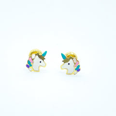 Pendientes Oro 18K unicornios esmaltado para niña