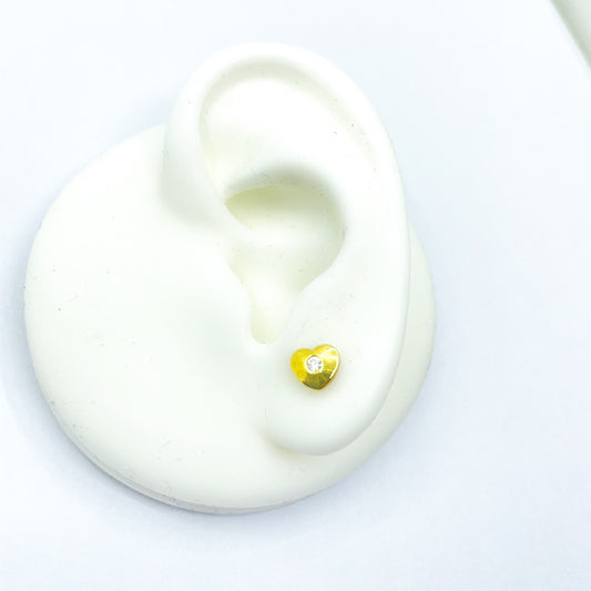 Pendientes de oro 18k corazones con circonita para niña