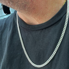 Cadena de plata Barbada o eslabon cubano de 5mm ancho para hombre