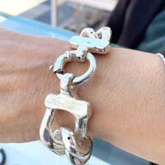 Pulsera de plata barbada eslabones grandes para mujer