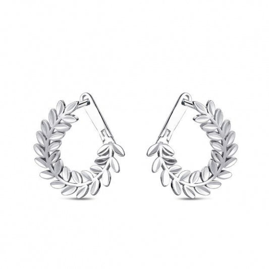 Pendientes de plata aro hojas de 20 mm cierre catalán para mujer