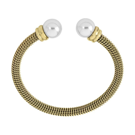 Pulsera rígida de acero dorado y perlas blancas MAJORICA Tender para mujer
