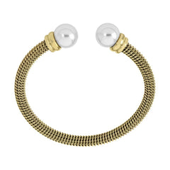 Pulsera rígida de acero dorado y perlas blancas MAJORICA Tender para mujer