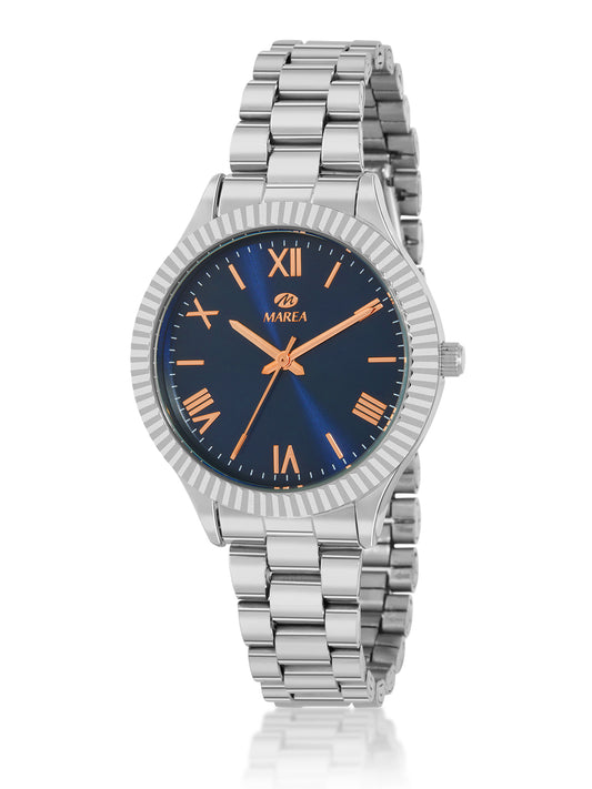 Reloj Marea acero esfera azul marino rosa para mujer
