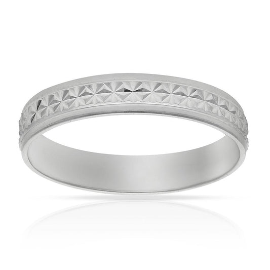 Anillo de Boda oro Blanco 18k Tallado Estrella - 4mm