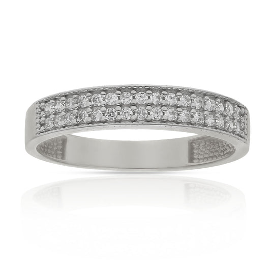 Anillo de oro blanco 18k 2 líneas circonitas engastadas para mujer