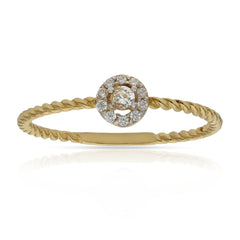 Anillo de oro 18k roseton de circonitas trenzado para mujer