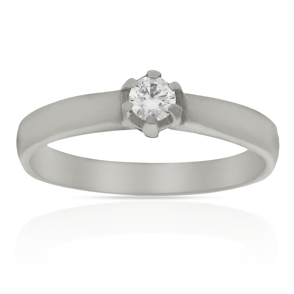 Anillo solitario de oro blanco 18k circonita engarzada 4mm para mujer