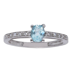 Anillo oro blanco 18k Aguamarina con circonitas para mujer