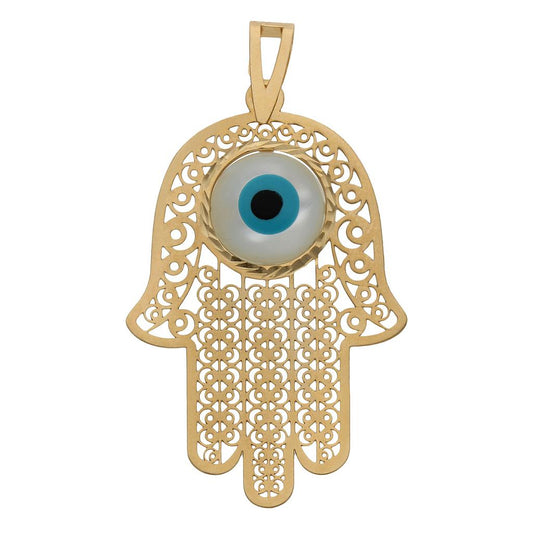 Colgante de oro 18k Mano de Fátima con Ojo Turco para mujer