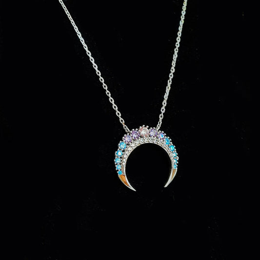 Collar de plata de Media Luna invertida circonitas para mujer