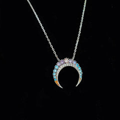 Collar de plata de Media Luna invertida circonitas para mujer