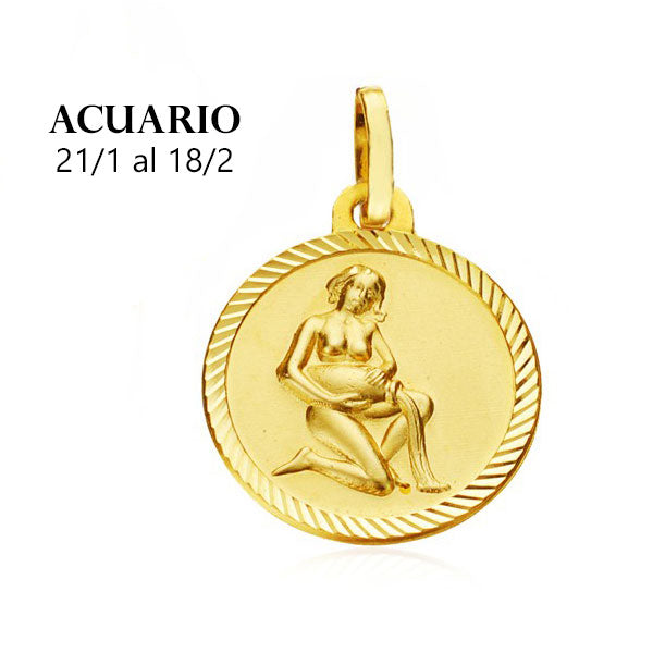 Comprar Colgante de oro 18K. medalla horoscopo acuario 20mm para mujer online precios baratos, comprar Colgante de oro 18K. medalla horoscopo 20mm para mujer en Mallorca