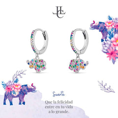 Pendientes de plata Aro con elefante circonitas multicolor para mujer