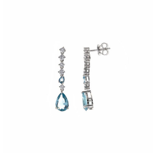 Pendientes SALVATORE Plata largos con circonitas blancas y azul aguamarina para mujer