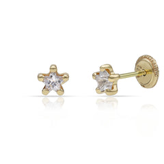 Pendientes de oro 18K estrella circonitas cierre rosca para niña