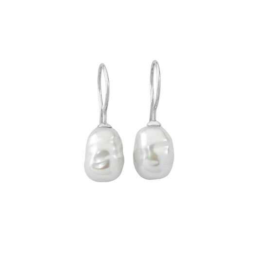 Pendientes de plata perla barroca blanca MAJORICA 8mm cierre gancho para mujer