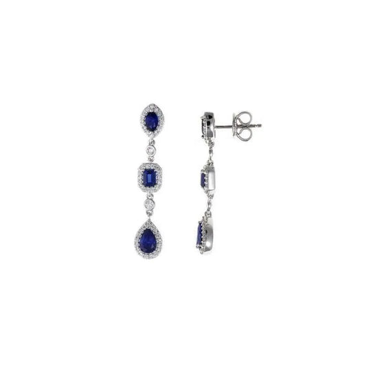 Pendientes SALVATORE Plata largos con circonitas blancas Azul para mujer