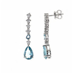 Pendientes SALVATORE Plata largos con circonitas blancas y azul aguamarina para mujer