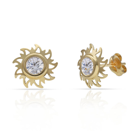 Pendientes de oro 18k sol con circonitas para mujer