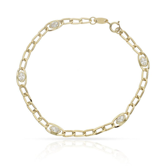 Pulsera de Oro 18k cadena barbada con circonitas para mujer