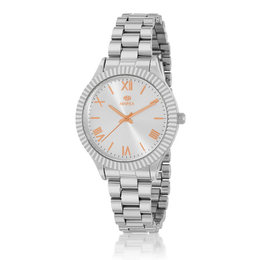 Reloj Marea acero esfera blanca y dial acero rosa para mujer