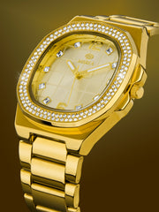 Reloj Marea acero dorado cuadrado con brillantes para mujer