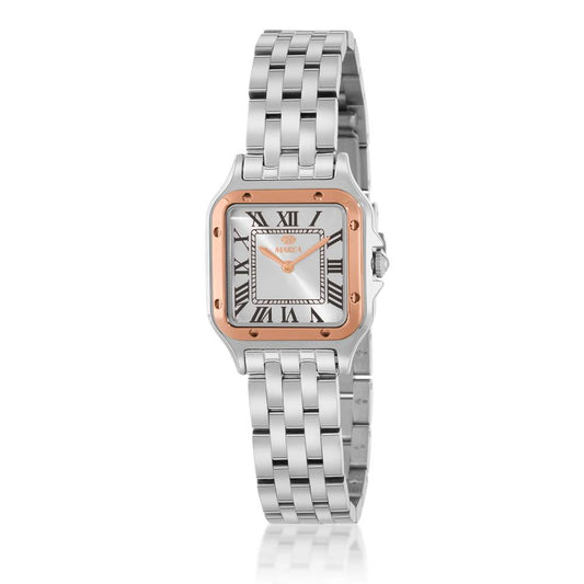 Reloj Marea cuadrado acero bisel rosa tipo cartier para mujer