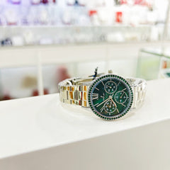 Reloj NOWLEY CHIC plateado con circonitas y esfera verde para mujer