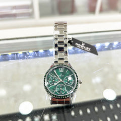 Reloj NOWLEY CHIC plateado con circonitas y esfera verde para mujer