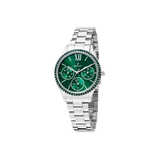 Reloj NOWLEY CHIC plateado con circonitas y esfera verde para mujer