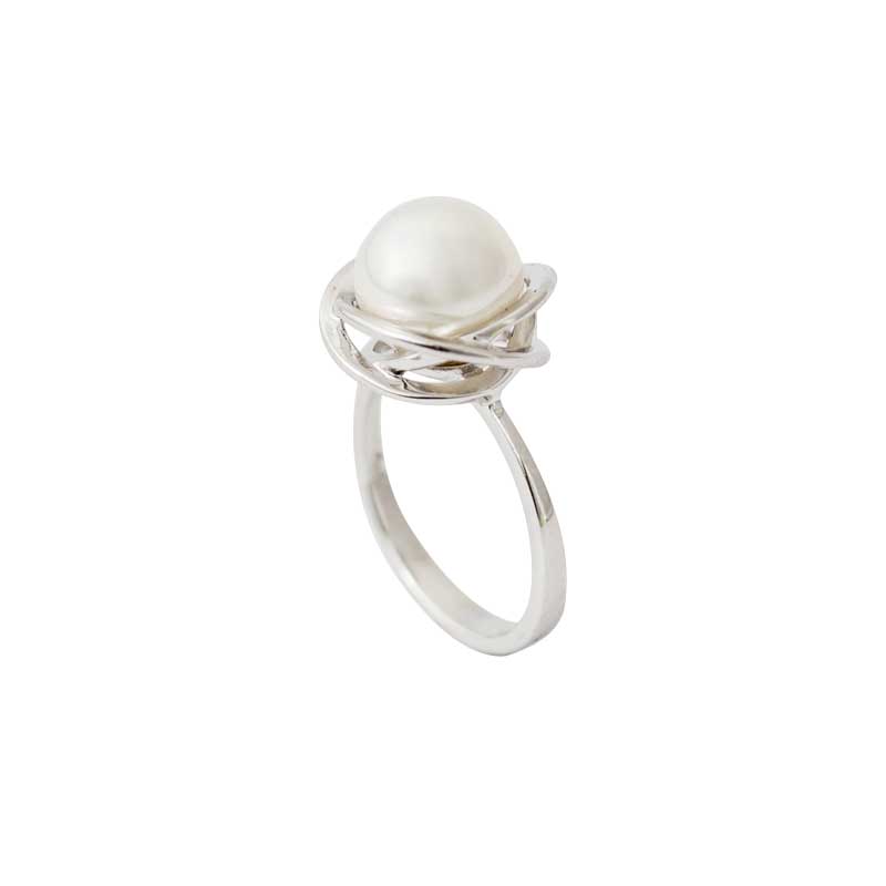 Anillo MAJORICA de plata tipo flor con perla blanca para mujer