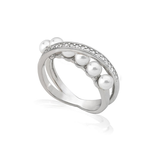 Anillo Majorica perlas blancas circonitas coleccion Exquisite para mujer