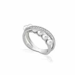 Anillo Majorica perlas blancas circonitas coleccion Exquisite para mujer