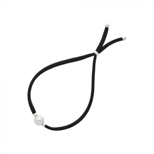 Pulsera MAJORICA negra elástica ajustable perla blanca para mujer