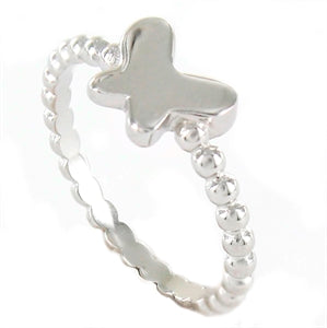 Anillo plata rodiada Mariposa brazo de bolitas de 1.5 mm - Joyeria Zeller