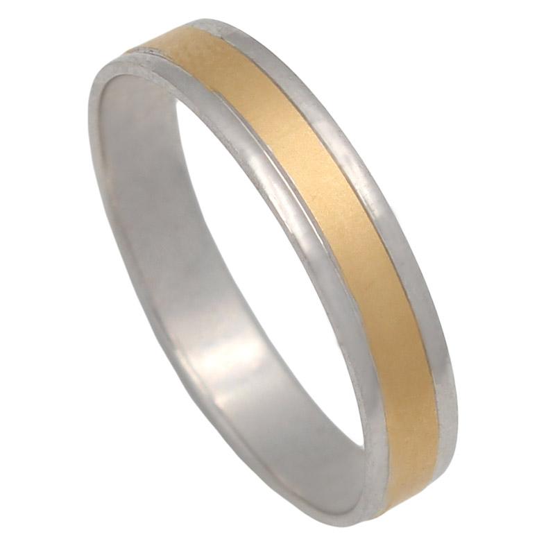 Alianza de boda en Oro blanco 18K. franja central oro Amarillo