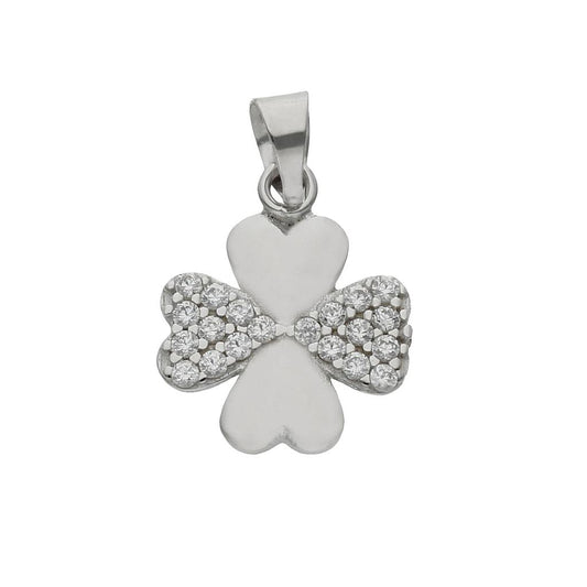 Colgante de oro Blanco 18k Trébol de corazones para mujer