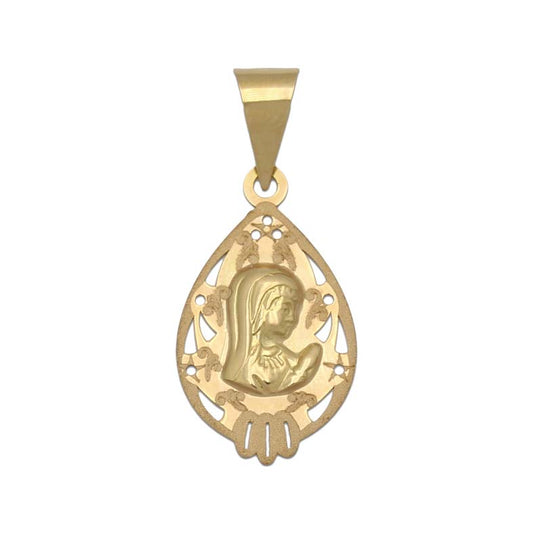 Colgante medalla de Oro de 18K Virgen niña tallada 11x19mm