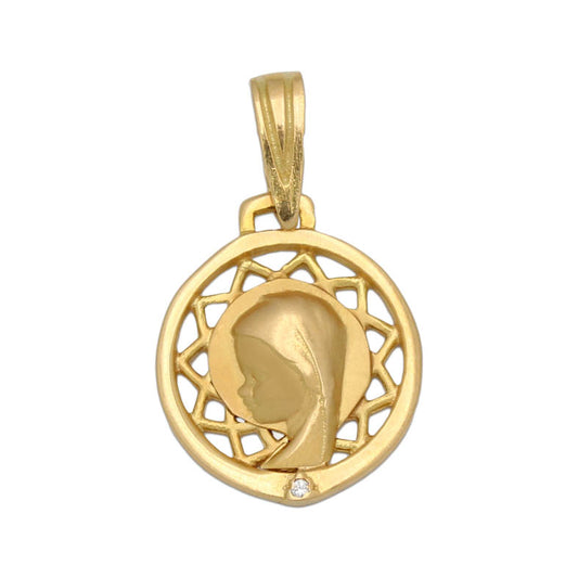 Colgante medalla en Oro de 18K Virgen niña calada con circonita