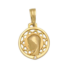 Colgante medalla en Oro de 18K Virgen niña calada con circonita