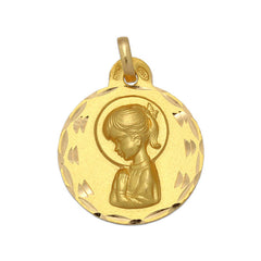Colgante medalla en Oro de 18K Virgen niña borde tallado