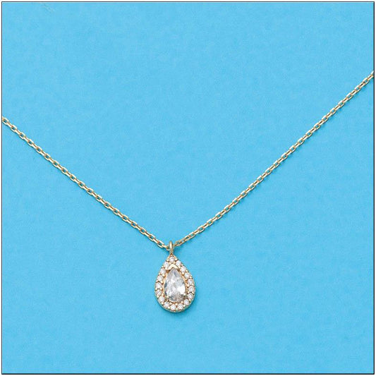 Gargantilla con colgante de oro 18k y circonitas en forma de lagrima para mujer.