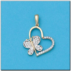 Colgante Corazón y Mariposa de oro 18k con circonitas